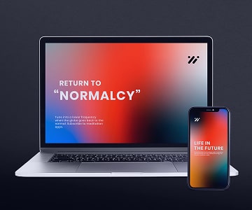 On computer and phone screens are shown meditation app 